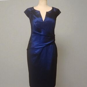 Adrianna Papell Navy Draped Midi Dress New With Tags